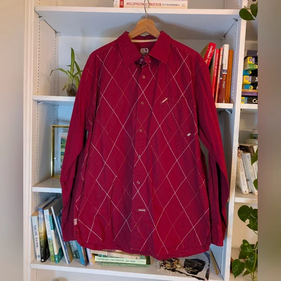 Y2K ECKO Men's Button Down Shirt Long Sleeves Red Gold White Size XL - Picture 2 of 6